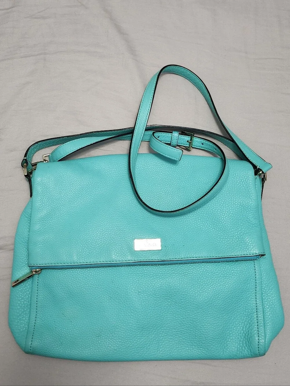 Kate Spade Turquoise Leather Fold-Over Crossbody Bag